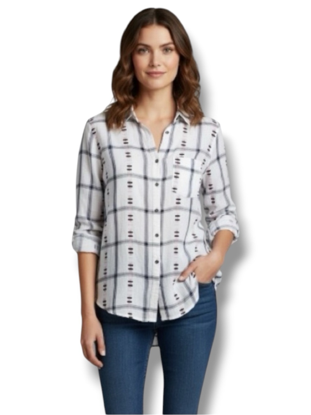 Maurices NWOT Boho Plaid Embroidered Button Down Shirt Western Tribal Size L